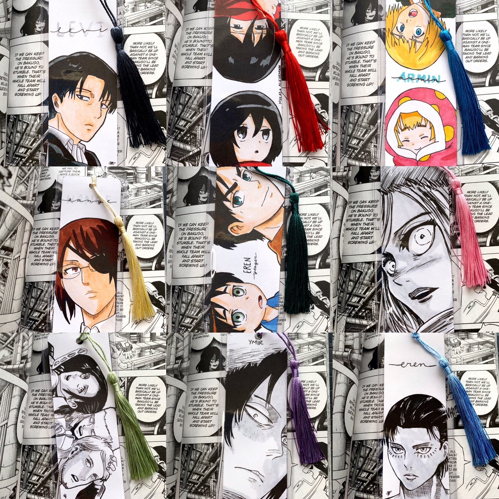 AOT Bookmarks attack on Titan Eren Mikasa Levi Armin | Etsy