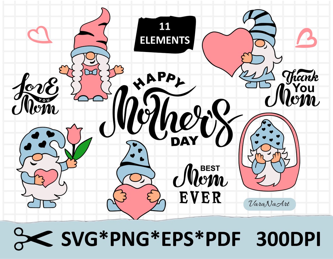 Mothers day clipart hand lettering and adorable gnome svg for | Etsy
