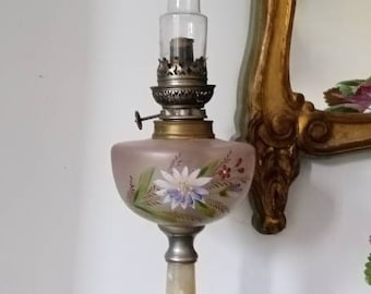 French antique enameled glass kerosene lamp 1900 Art Nouveau