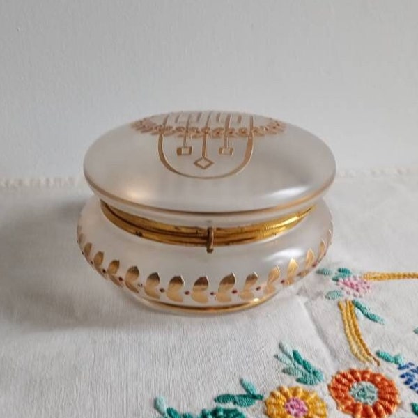 Vintage French gold enameled glass jewelry box