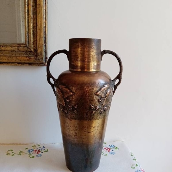 French antique Art Nouveau copper vase
