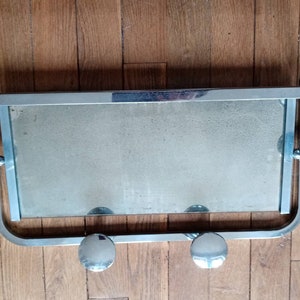 Chrome metal coat rack with 4 hooks and mirror from the 50s