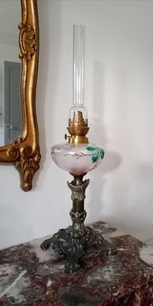 Abat-jour Vintage En Verre Opalin Fleuri Pour Lampe à Pétrole Ou Décoration