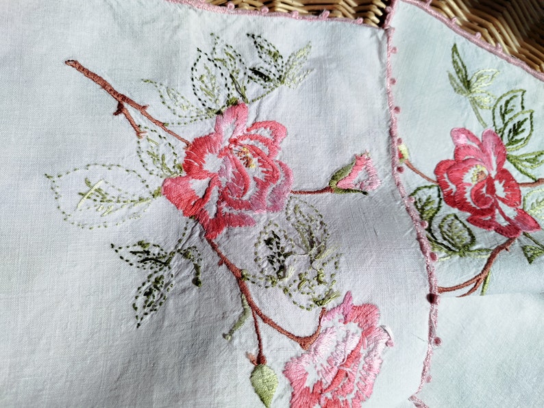 Rectangular Placemat, Hand Embroidered Table Runner With Roses and