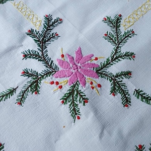 Vintage French hand embroidered rectangular Christmas tablecloth image 7