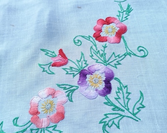 Vintage French tea tablecloth or hand embroidered centerpiece