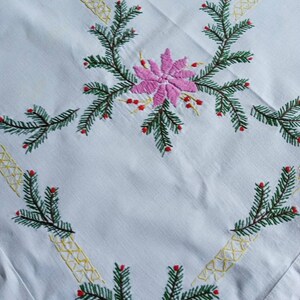 Vintage French hand embroidered rectangular Christmas tablecloth image 6