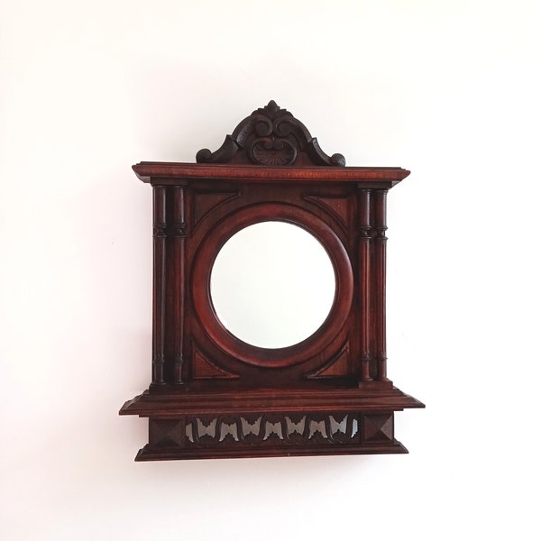 Vintage français XIXe miroir en bois à colonnes et bois sculpté