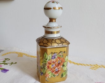 Vintage französische seltene Sèvres-Porzellanflasche mit Blumen und Gold