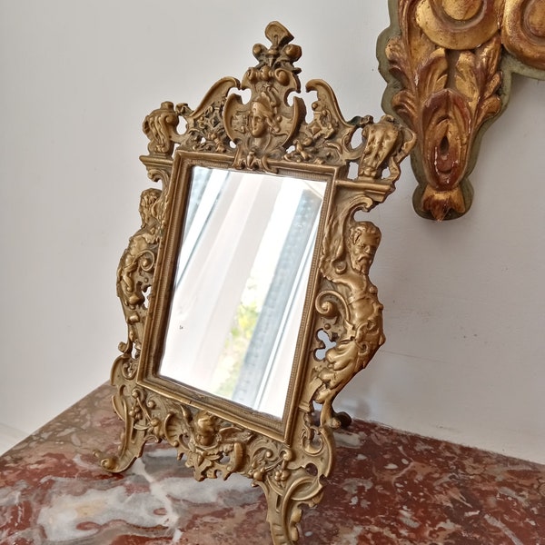 Vintage français miroir de table de style Louis XV, miroir de vanité, miroir de coiffeuse