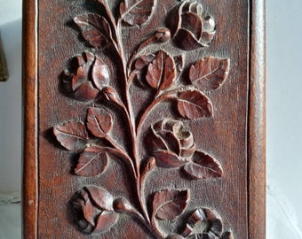 Black Forest carved wooden jewelry box with rose motifs