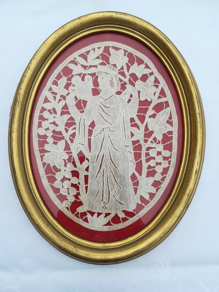 Tableau Français en Broderie Faite Aux Aiguilles Xixe Encadrement Bois Doré