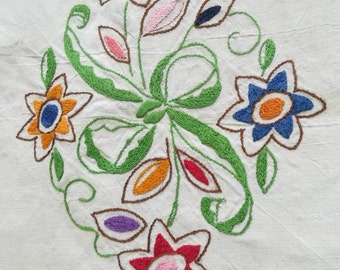 Hand-made Embroidered tablecloth 50' Vintage round French tablecloth 50 hand embroidered