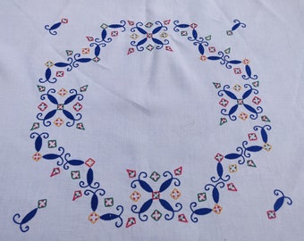 French vintage hand embroidered square tablecloth