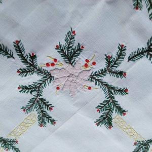 Vintage French hand embroidered rectangular Christmas tablecloth image 2