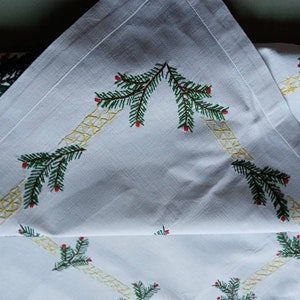 Vintage French hand embroidered rectangular Christmas tablecloth image 3