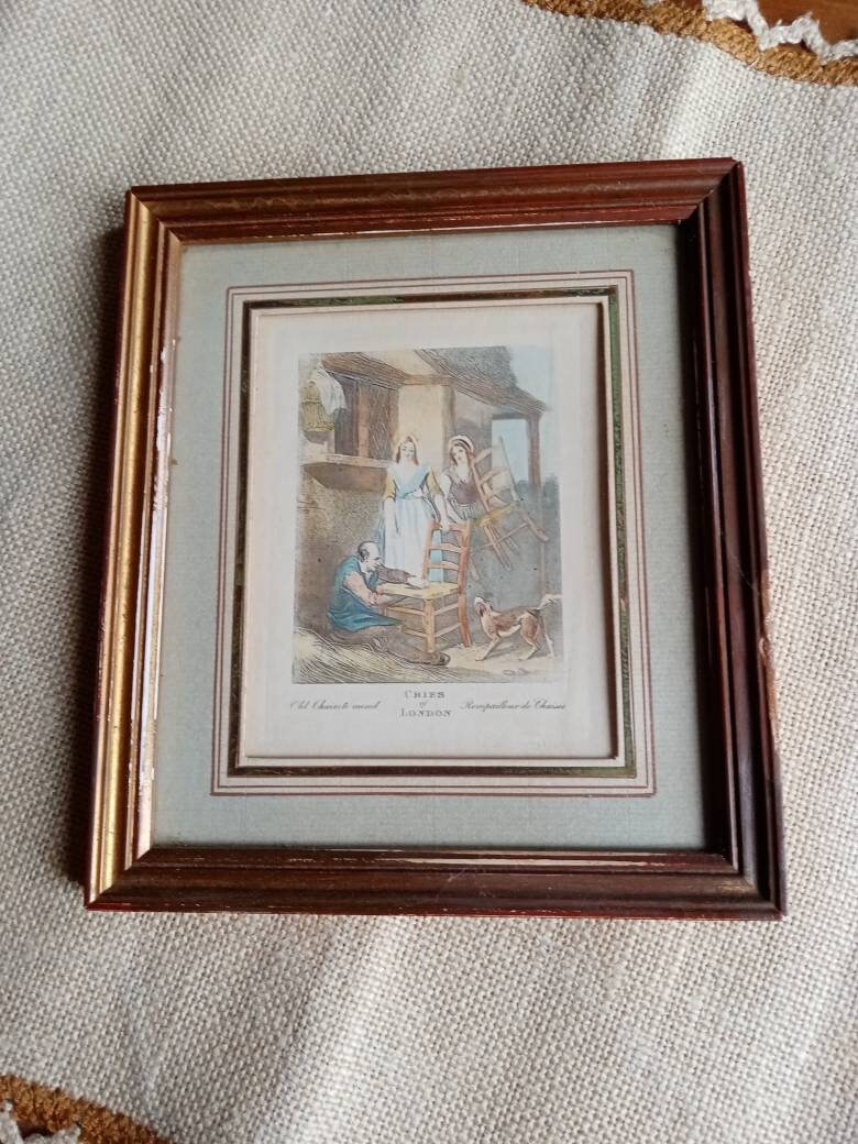 Vintage Français Gravure Encadrée sur Le Thème Des Vieux Métiers Cries Of London