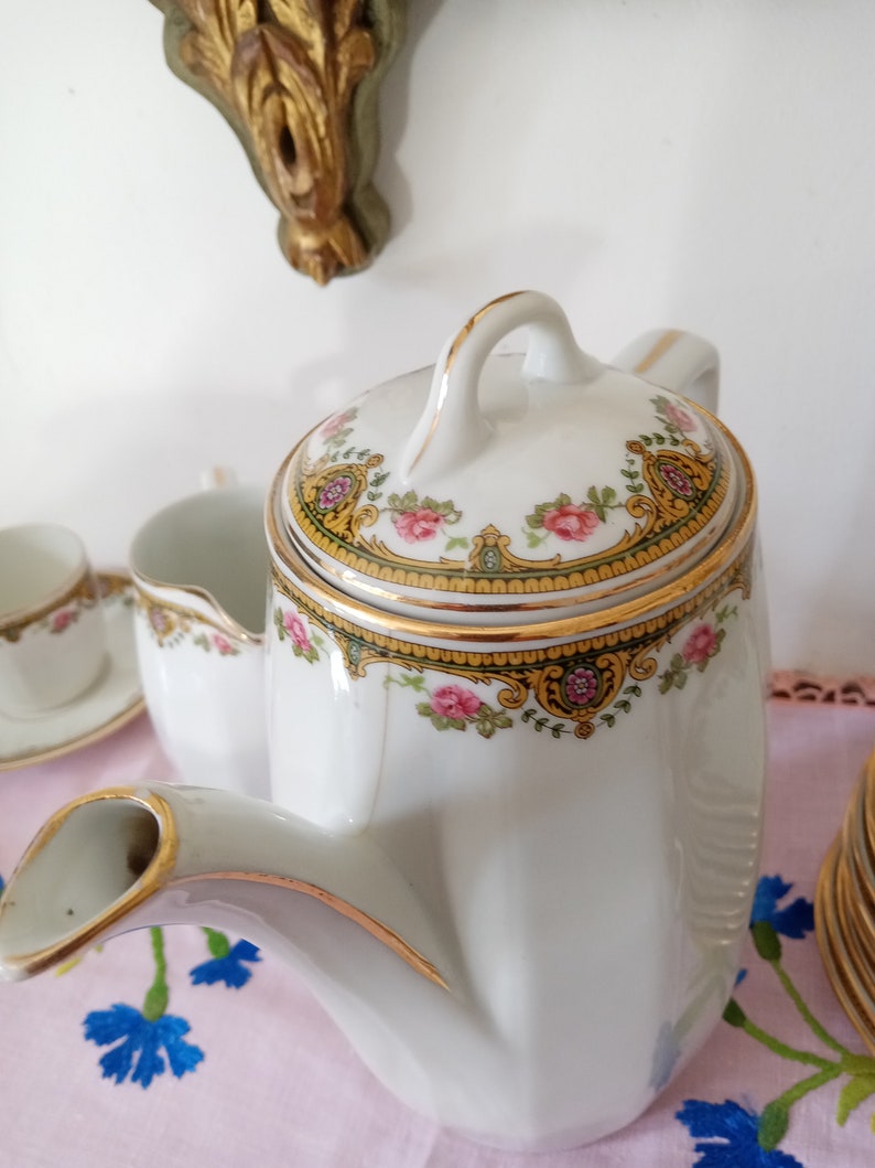Vintage French Paris Porcelain Coffee Set Mehun Flowers and Gold Etsy