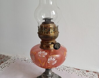 Vintage français lampe à pétrole en verre émaillé 1900 Art nouveau Matador