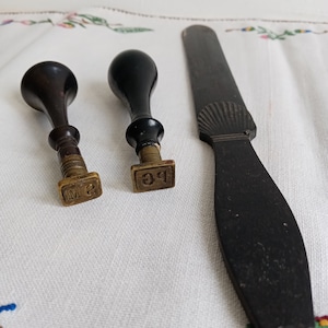 Lot anciens tampons, sceaux de cire à cacheter et ouvre lettres Napoléon III