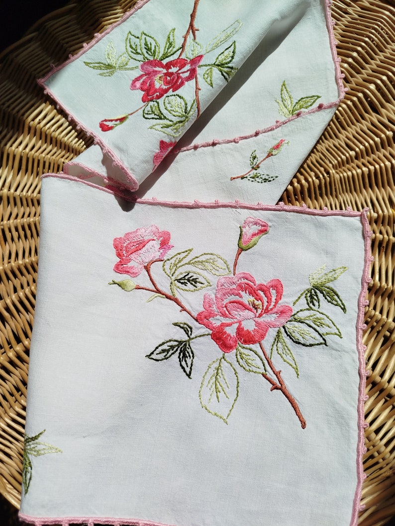 Rectangular Placemat, Hand Embroidered Table Runner With Roses and