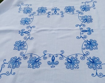 French vintage tea tablecloth or hand embroidered centerpiece