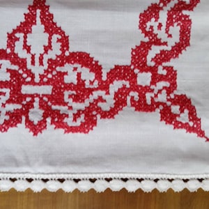 Vintage French hand-embroidered cross-stitch placemat image 1