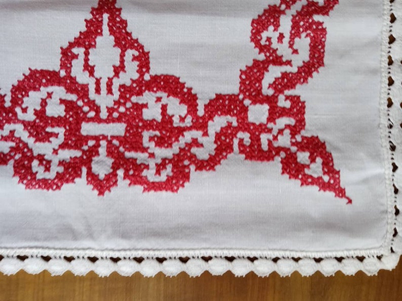 Vintage French hand-embroidered cross-stitch placemat image 1