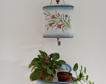 Vintage French wall-mounted water fountain in enamelled sheet metal