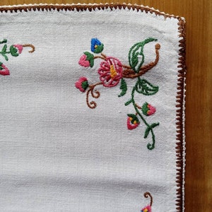 Vintage French doily embroidered by hand of flowers