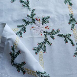 Vintage French hand embroidered rectangular Christmas tablecloth image 5