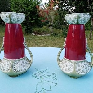 Pair of Art Nouveau De Bruyn de Fives Lille barbotine earthenware vases