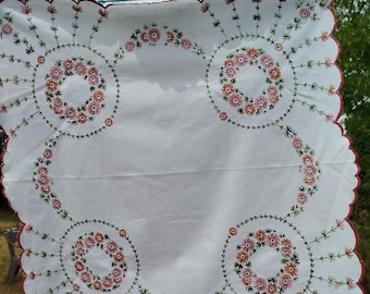 Vintage handmade embroidered tea tablecloth