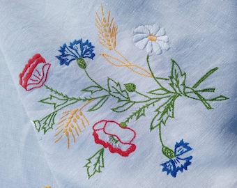 Vintage french hand embroidered rectangular tablecloth