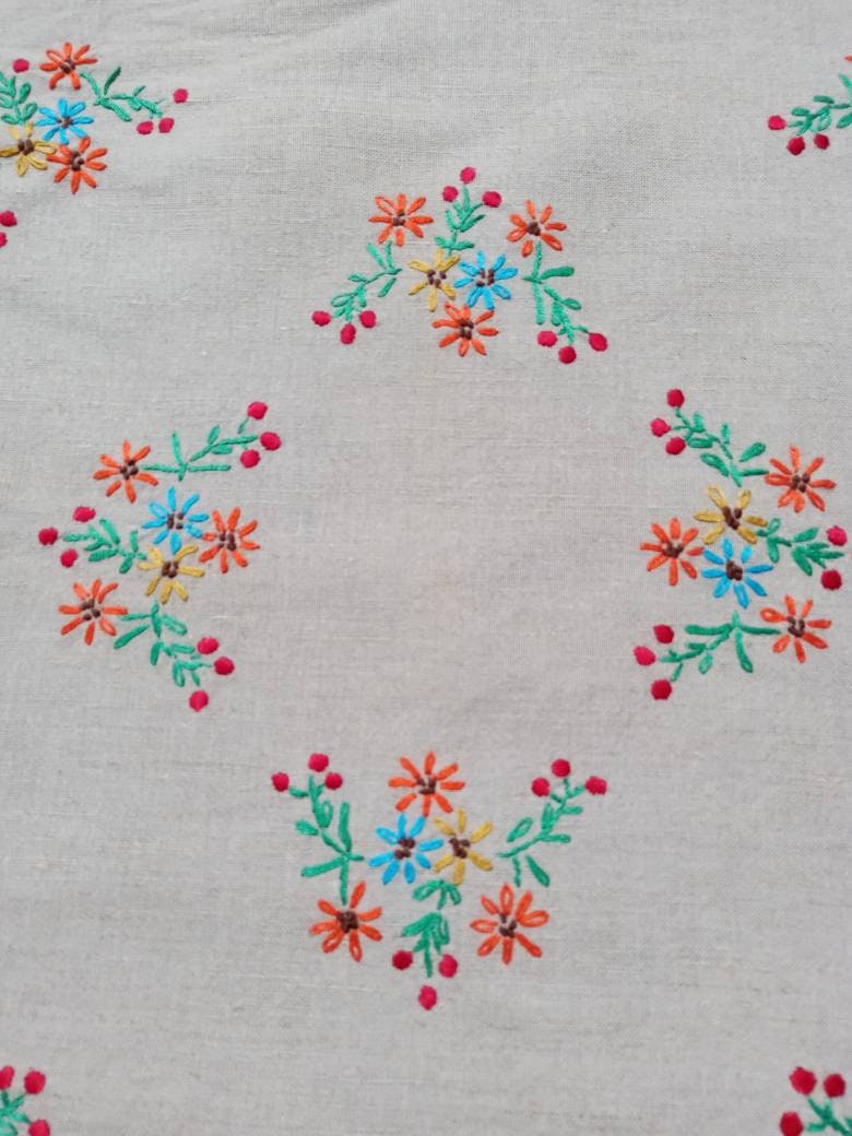 Vintage Français Napperon Carré en Lin Brodé