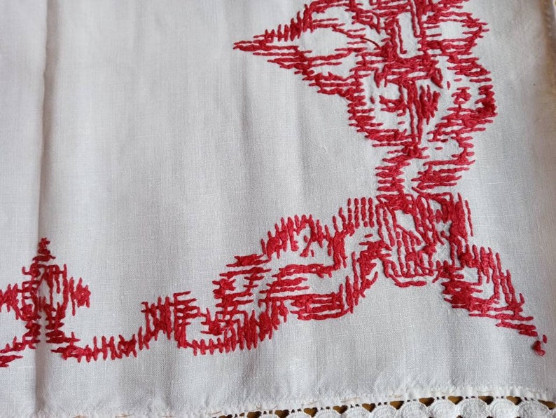 Vintage French hand-embroidered cross-stitch placemat image 4