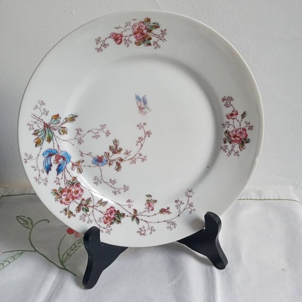 Assiette ancienne en porcelaine fleurs et papillon