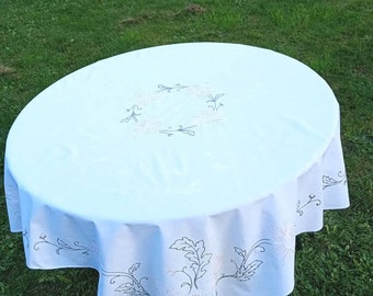 Vintage French hand-embroidered square tablecloth