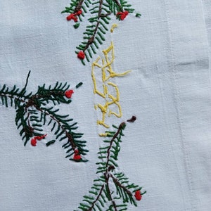 Vintage French hand embroidered rectangular Christmas tablecloth image 8