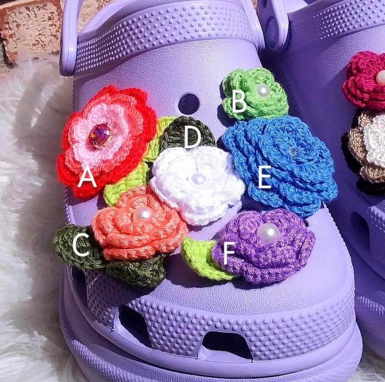 One of a kind embellished crochet flower shoe charms for foam clogs