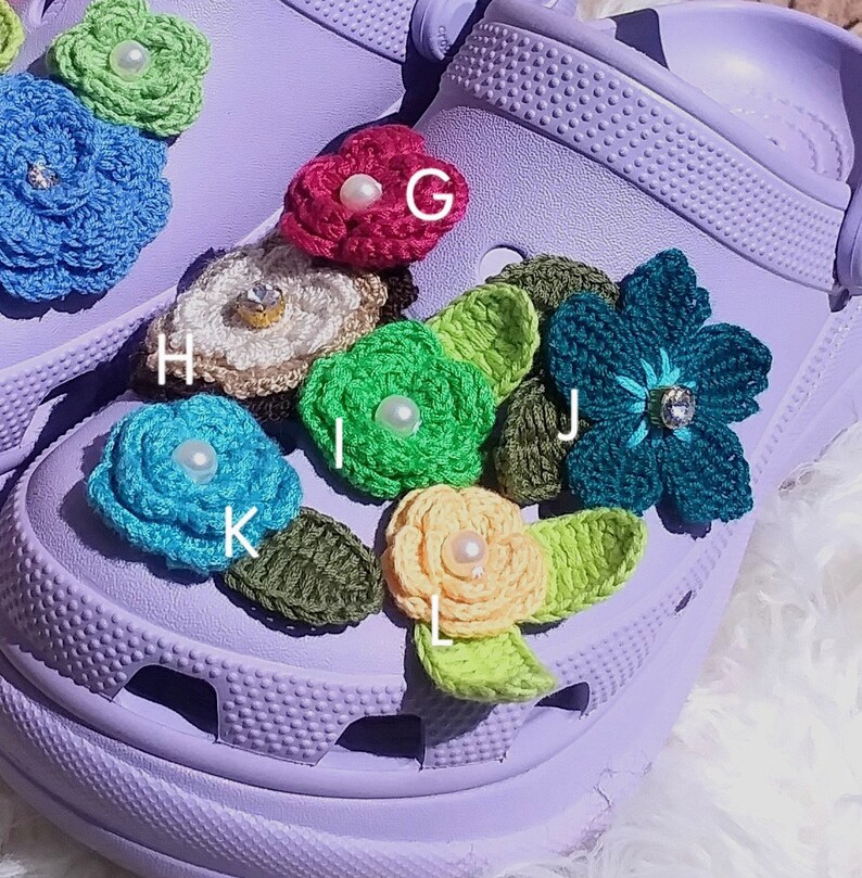 One of a kind embellished crochet flower shoe charms for foam clogs