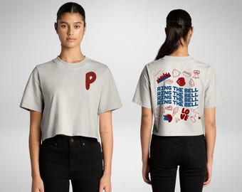 Phillies Ring the Bell Crop Top , Philly Skyline & Baseball Icons, LOVE Sign, Game Day Tee, Cute Womens Baseball Shirt, Summer Fanwear