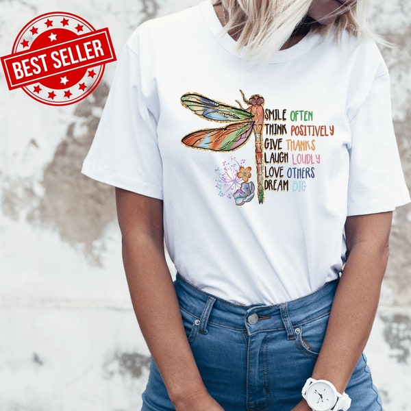 Inspirational Dragonfly Shirt,Aesthetic Clothes,Motivational Tee,Insect Shirt,Womens Clothing,Nature Lover,Cottagecore Shirt,Positive Tee