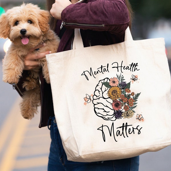 Mental Health Matters Tote Bag,Mindfullness Gift For Therapist,Psychologist Canvas Tote Bag,Medical Student Gift,Nurse Appreciation Tote Bag