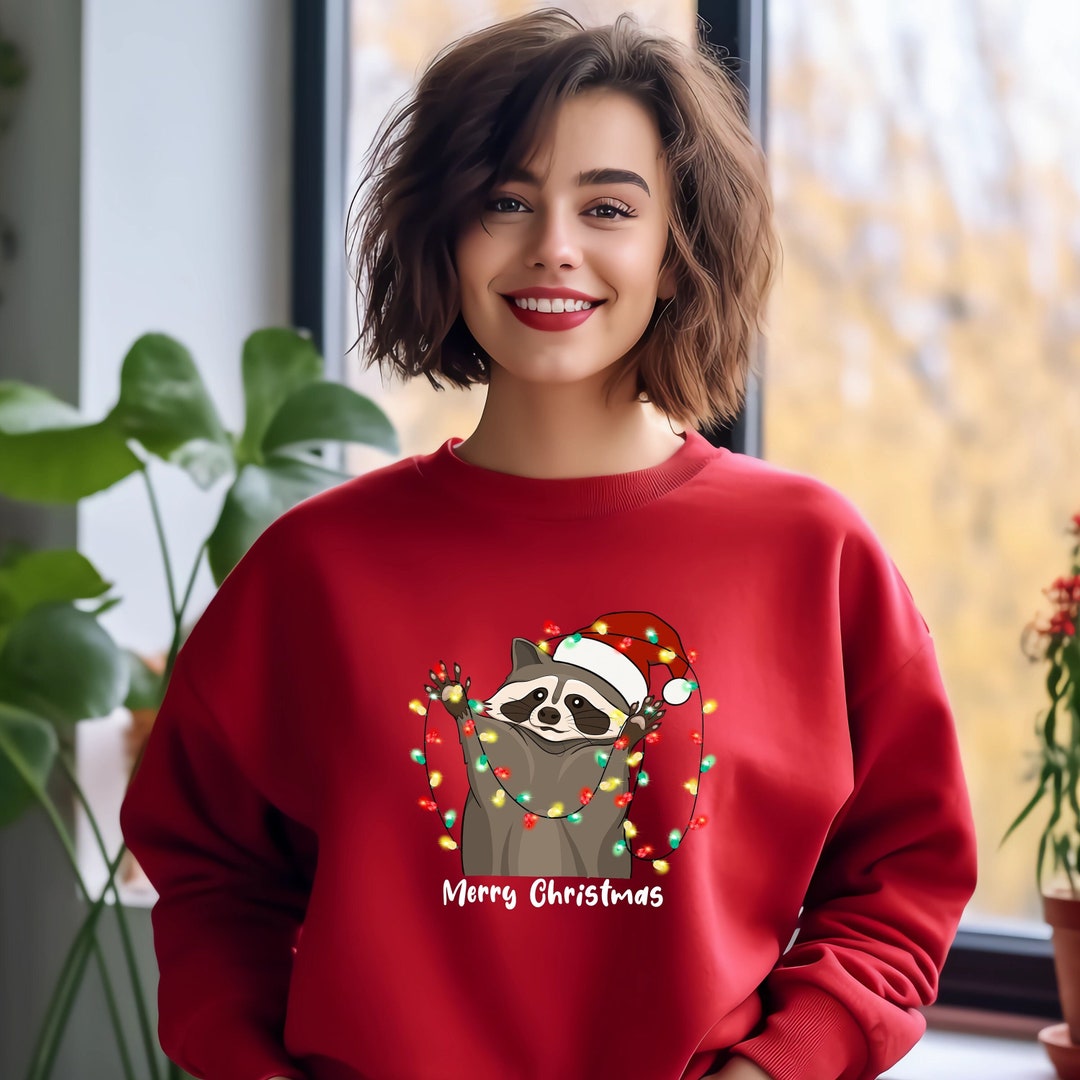 Christmas Racoon Sweatshirt Christmas Light Hoodie Fall Etsy