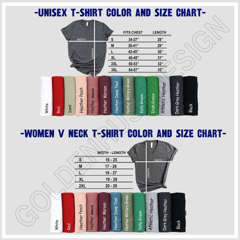 women's t - shirt color and size chart