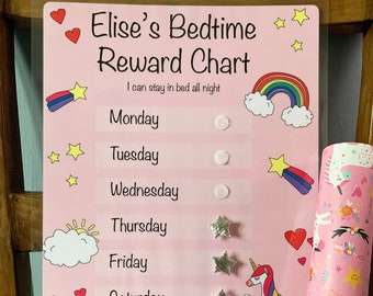 Magical Unicorn Dreams: A4 Bedtime Reward Chart - Durable, Reusable, Fastening Stars - Perfect for Kids & Toddlers at Home or On the Go!