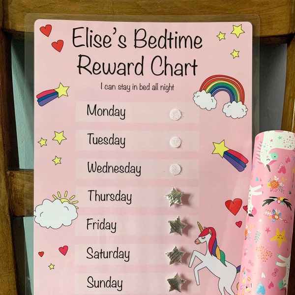 Magical Unicorn Dreams: A4 Bedtime Reward Chart - Durable, Reusable, Fastening Stars - Perfect for Kids & Toddlers at Home or On the Go!