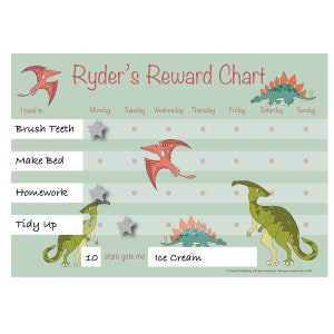 Girls or Boys Dinosuar Reward Chart A4 durable re-usable reward chart with velcro fastening stars, for kids & toddlers at home or away. image 2