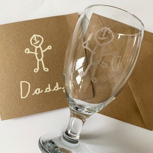 Personalised hand etched beer glass with Childs design or handwriting perfect for Fathers Day or Birthdays